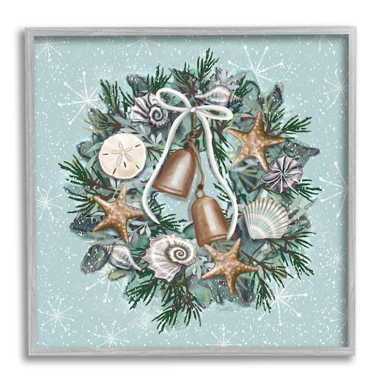 Stupell Industries Nautical Holiday Seashell Wreath Framed Giclee Art